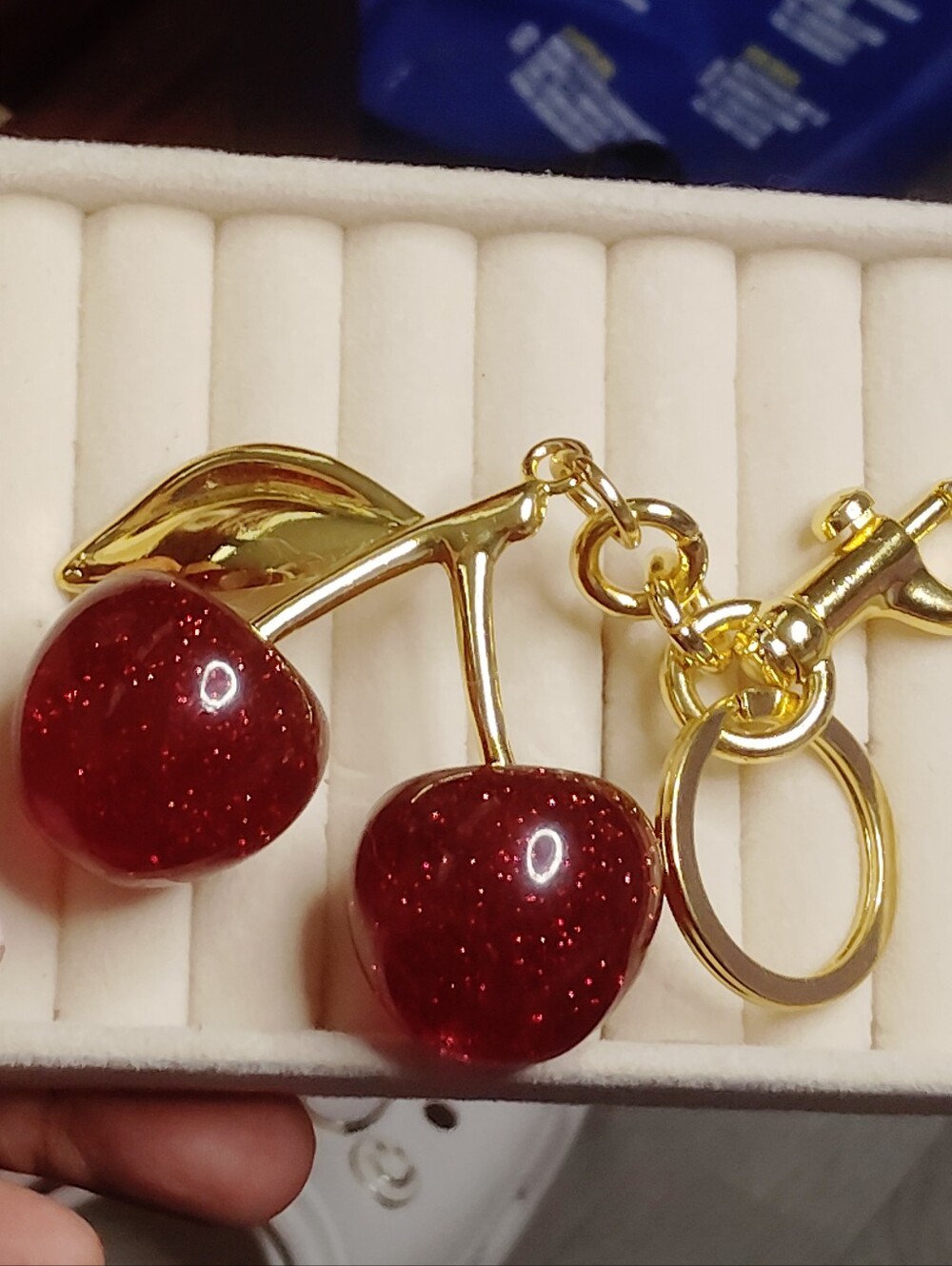 Gold-Tone Red Cherry Keychain  Purse Charm
